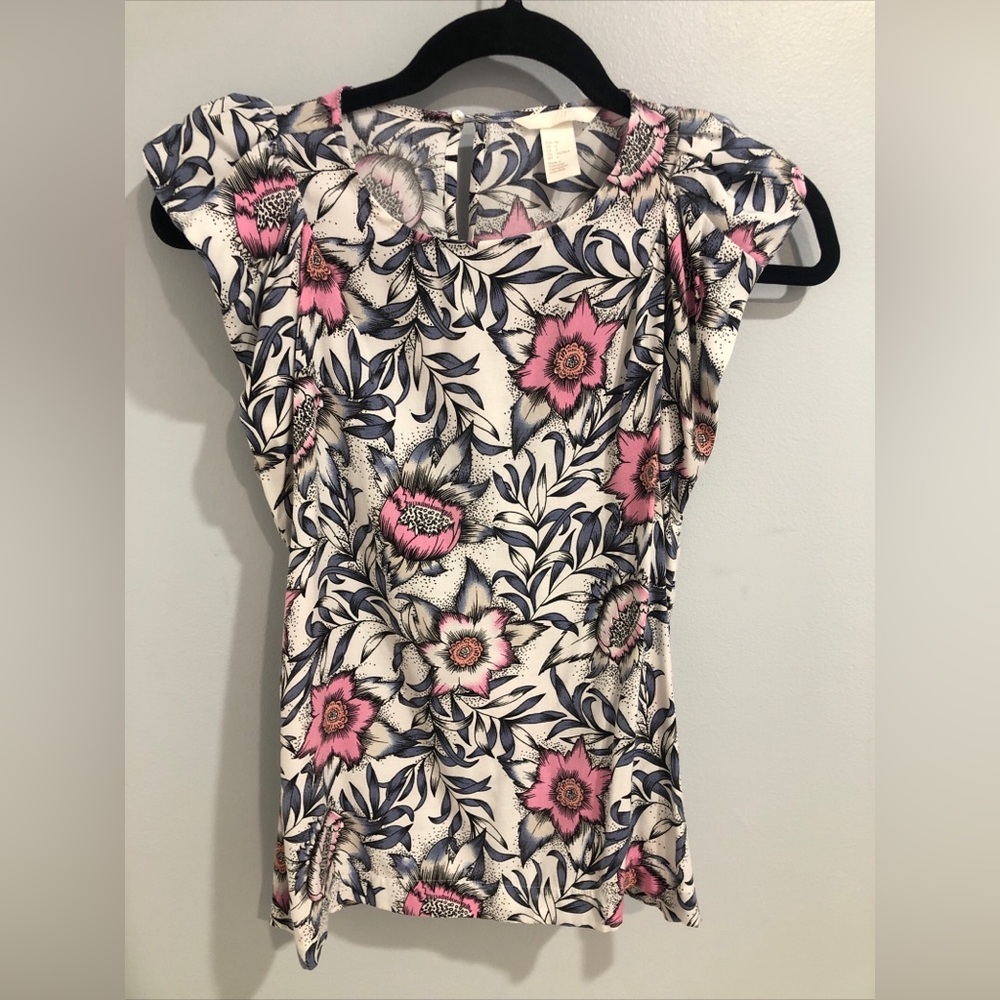 Cute Floral H&M Women’s Sleeves Less Top Size 4 Blouse Pink Gray